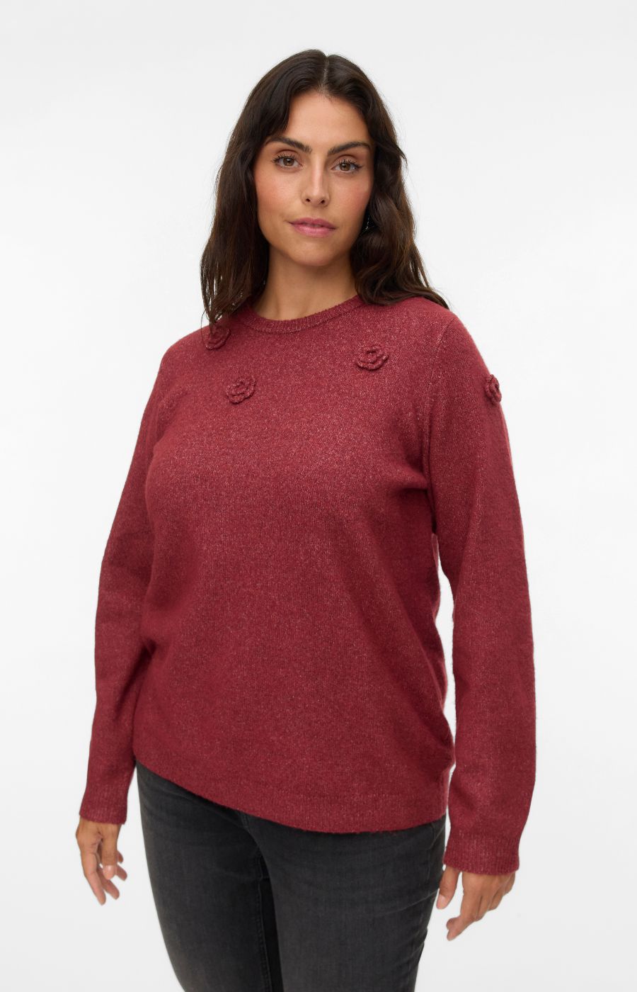 Vero Moda Curve Rose Knit Jumper in Wine