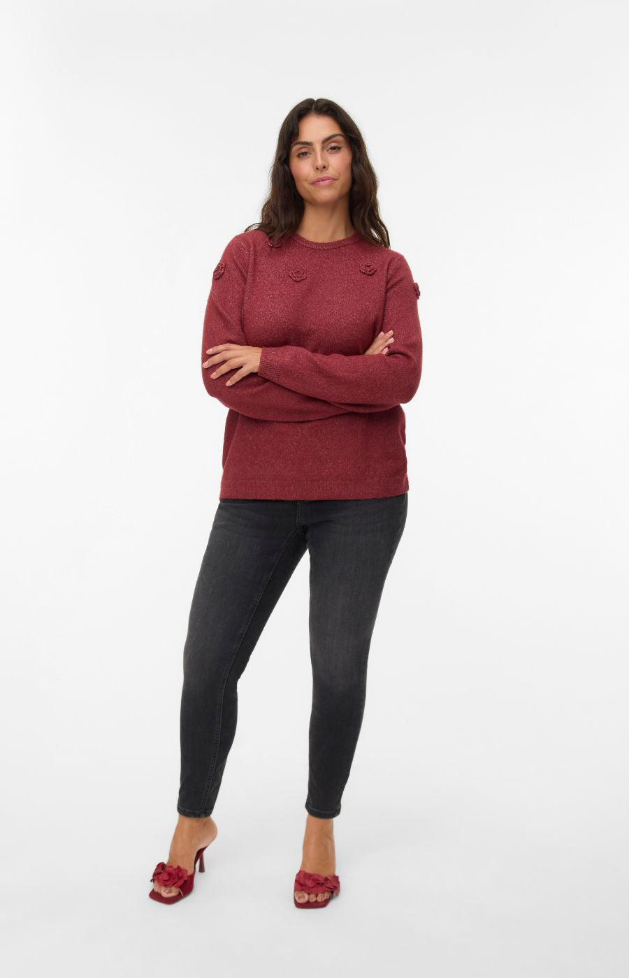 Vero Moda Curve Rose Knit Jumper in Wine