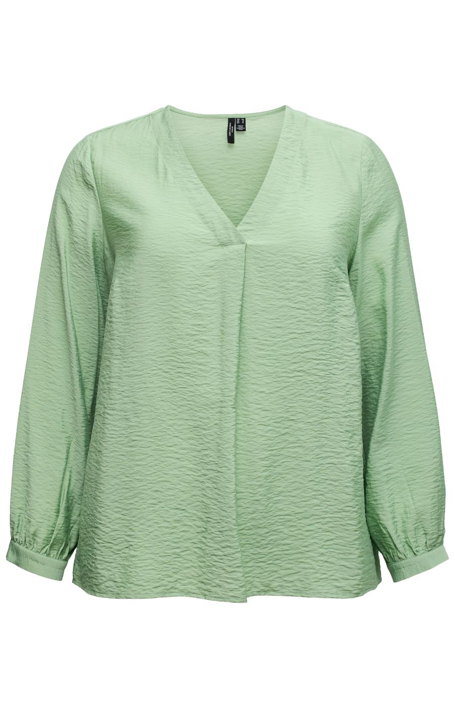 Green blouse with a V-neckline and long sleeves on a white background