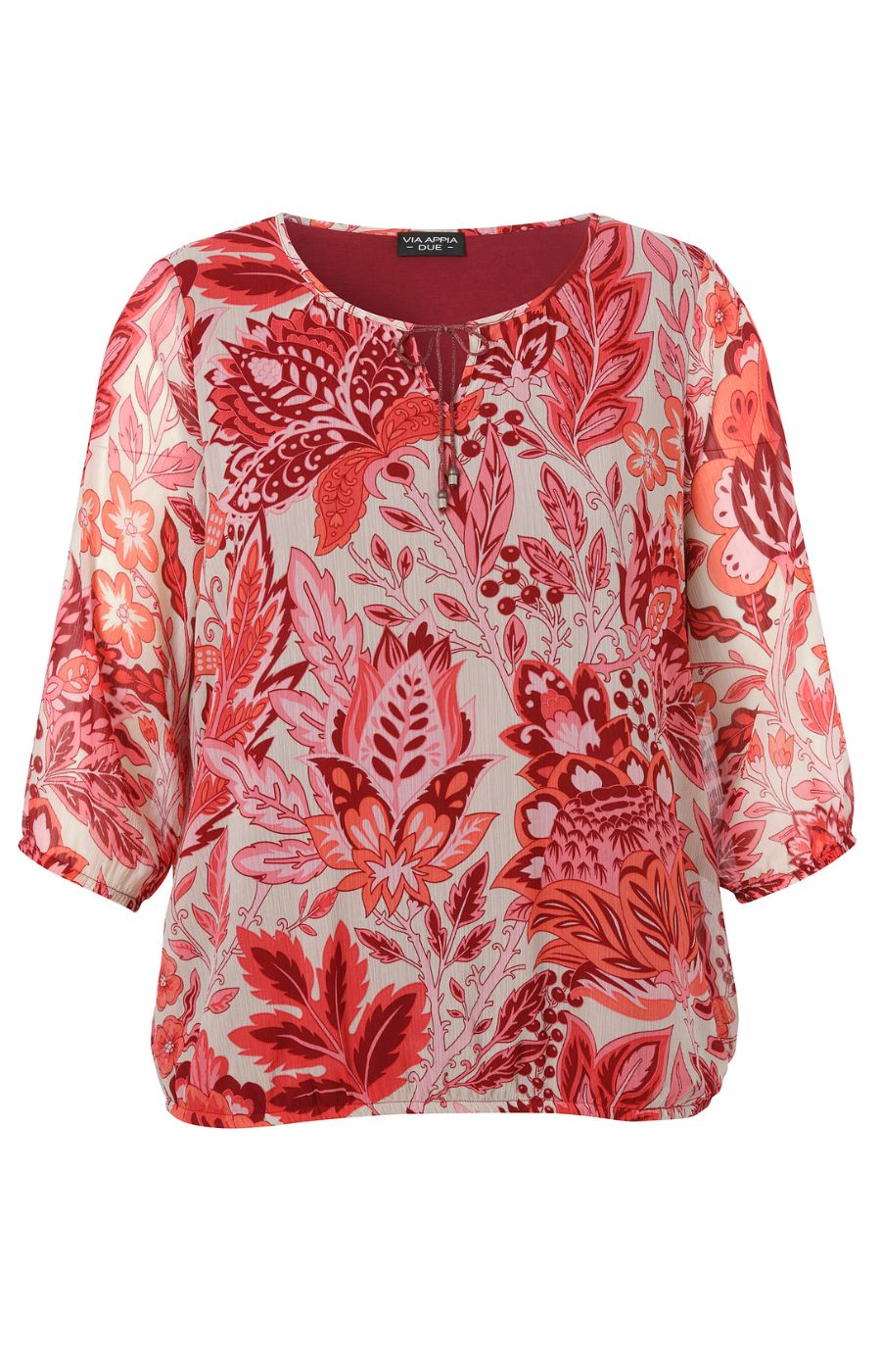 Via Appia Due Blouse with Red Leaf Print