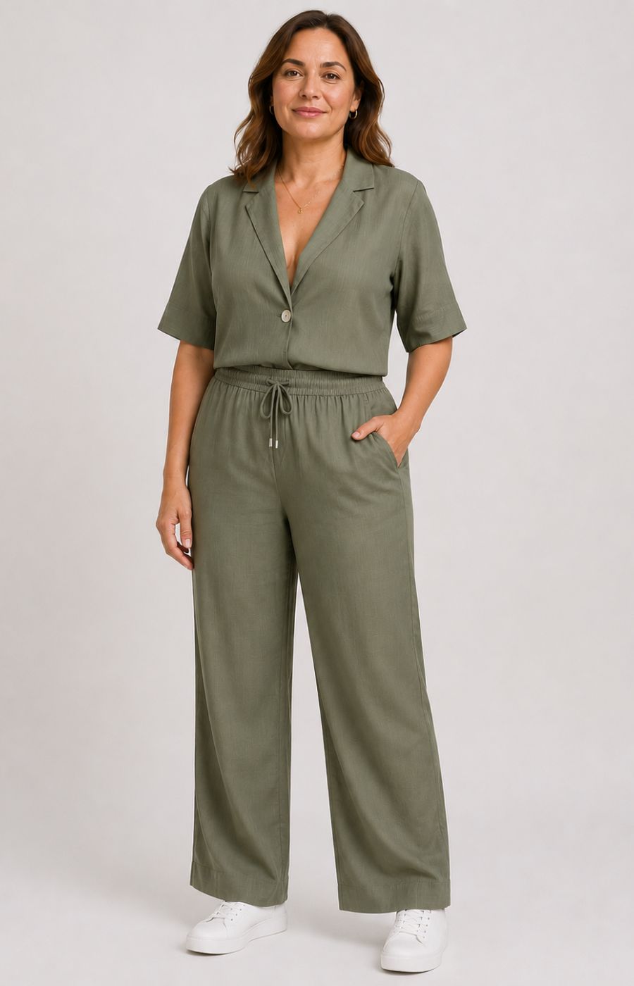 Via Appia Due Cotton Trousers in Khaki 