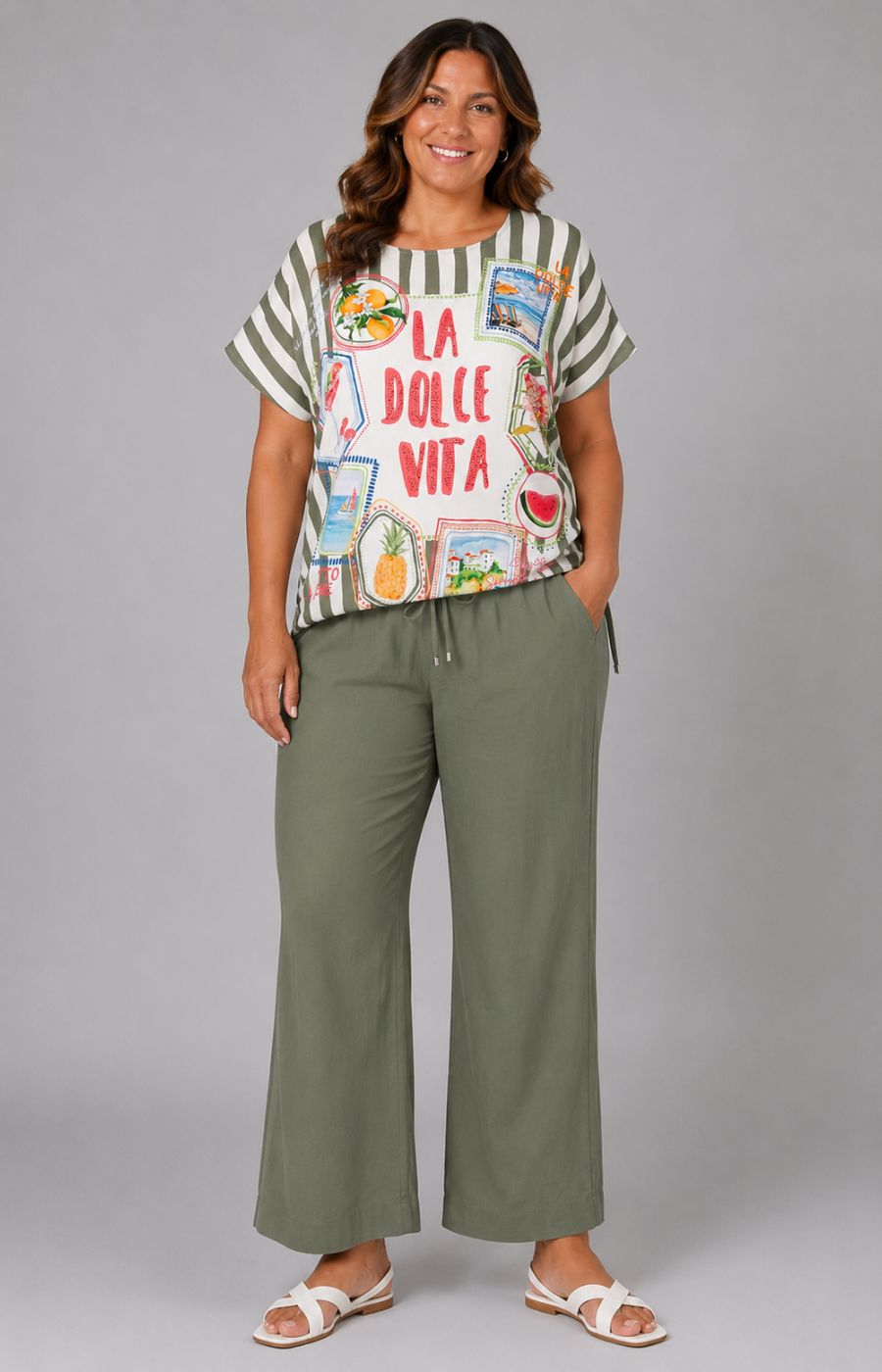 Via Appia Due Dolce Vita Top in Khaki 