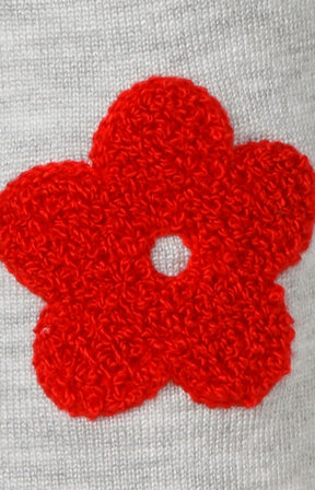 Red floral detail from Grey fine knit jumper