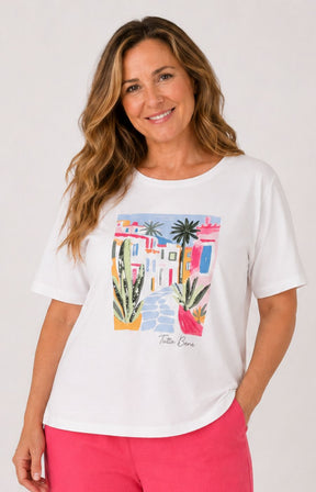 Via Appia Due Motif T-Shirt in White 
