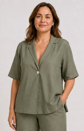 Via Appia Due V Neck Jacket in Khaki 