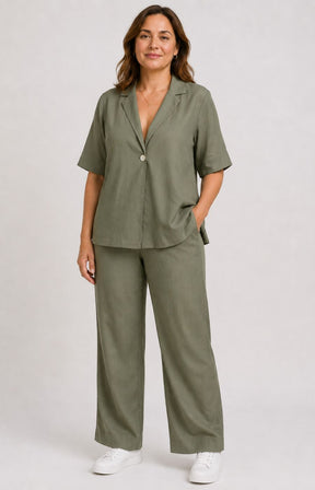 Via Appia Due V Neck Jacket in Khaki 
