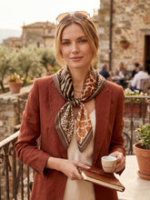Vicki Silk Scarf in Brown. This image was created using AI.