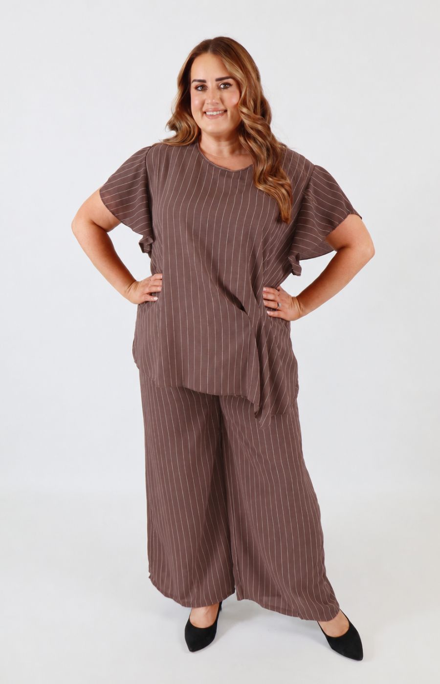 Victoria Pinstripe Co-ord in Brown 