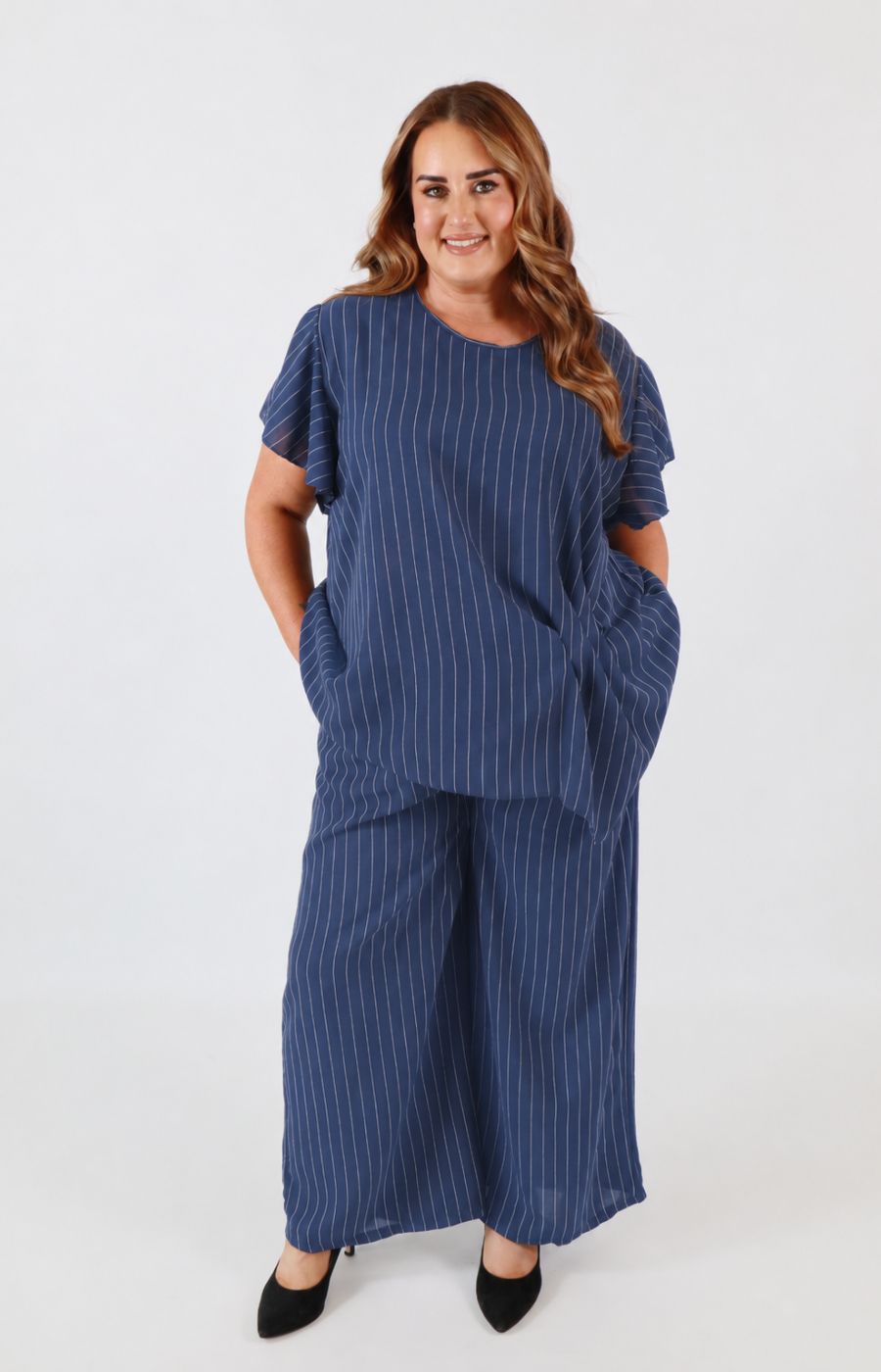 Victoria Pinstripe Co-ord in Navy 