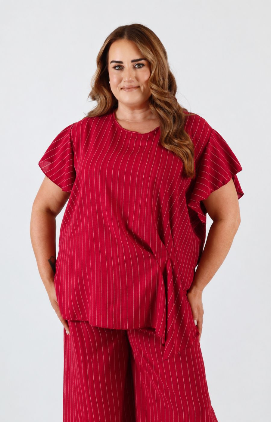 Victoria Pinstripe Co-ord in Red 