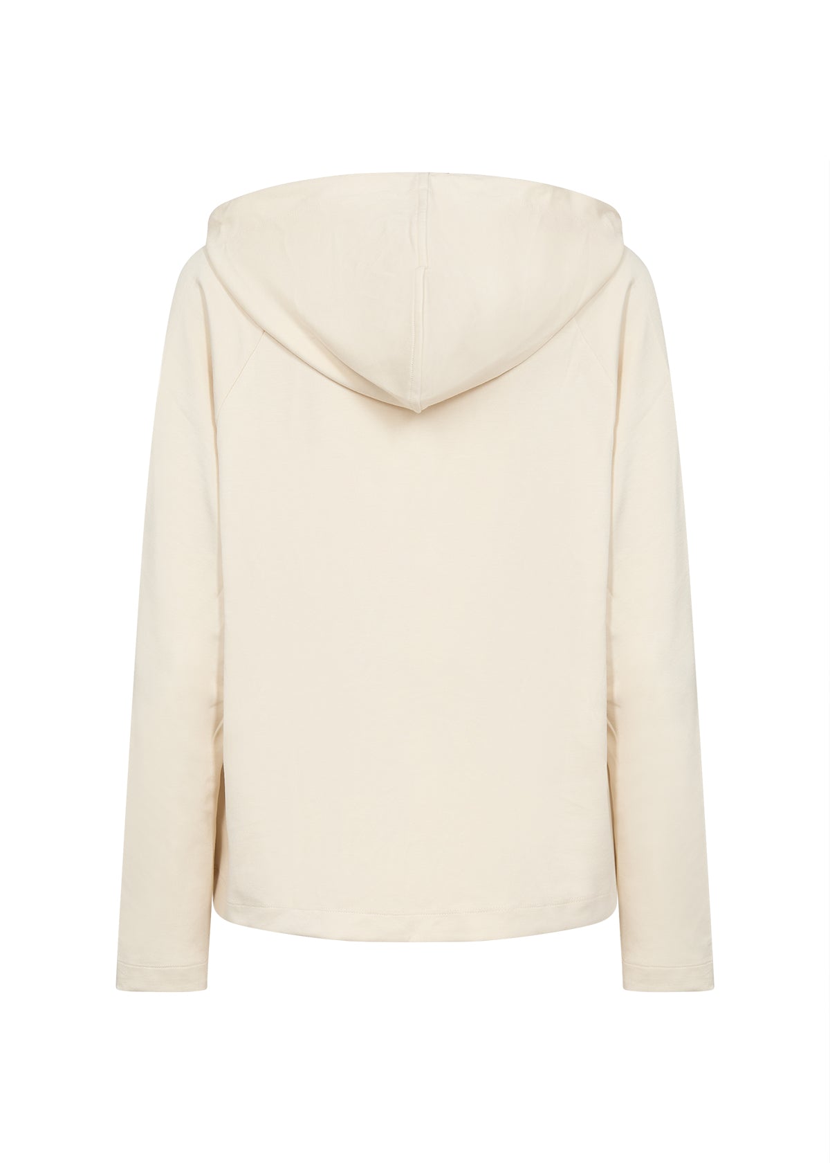 Wasabi Sabina Hoodie in Cream, back view,  hoodie with drawstrings, 1/2 zip, zipped pockets and long sleeves  