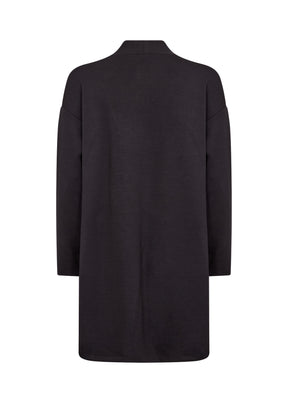 The Wasabi Sabina Pocket Cardigan in Black, a black long-sleeve knit sweater with a mock neck, shown from the back on a plain white background.