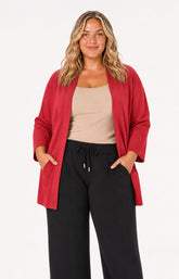 Wasabi Sabina Pocket Cardigan in Red, this image was created using AI