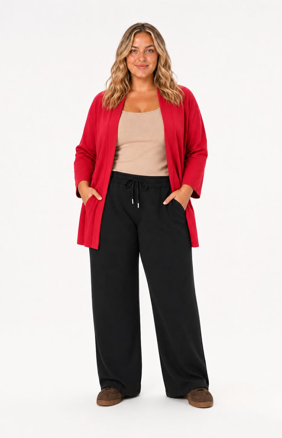 Wasabi Sabina Pocket Cardigan in Red, this image was created using AI
