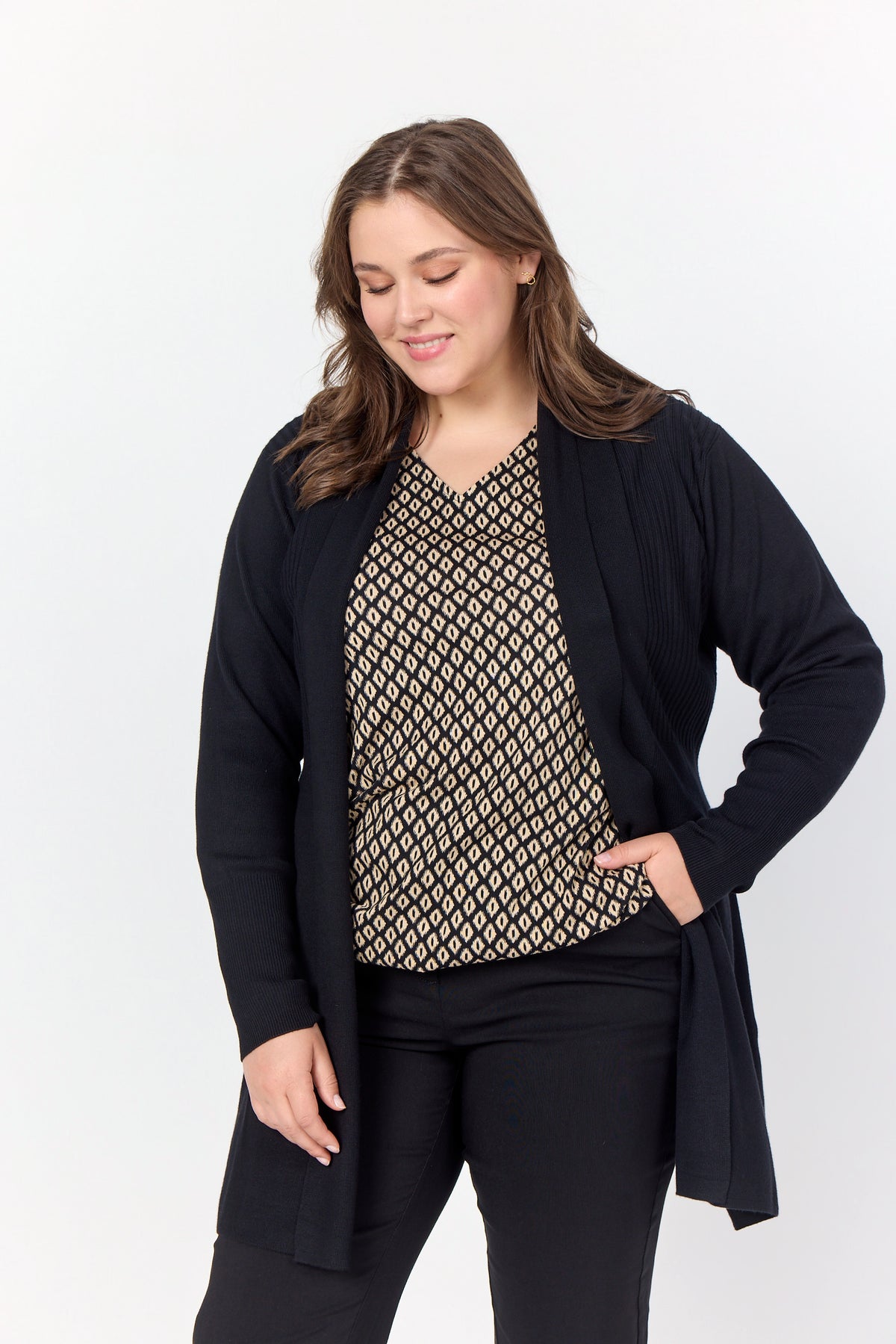 Wasabi Samanda Long Line Cardigan in Black