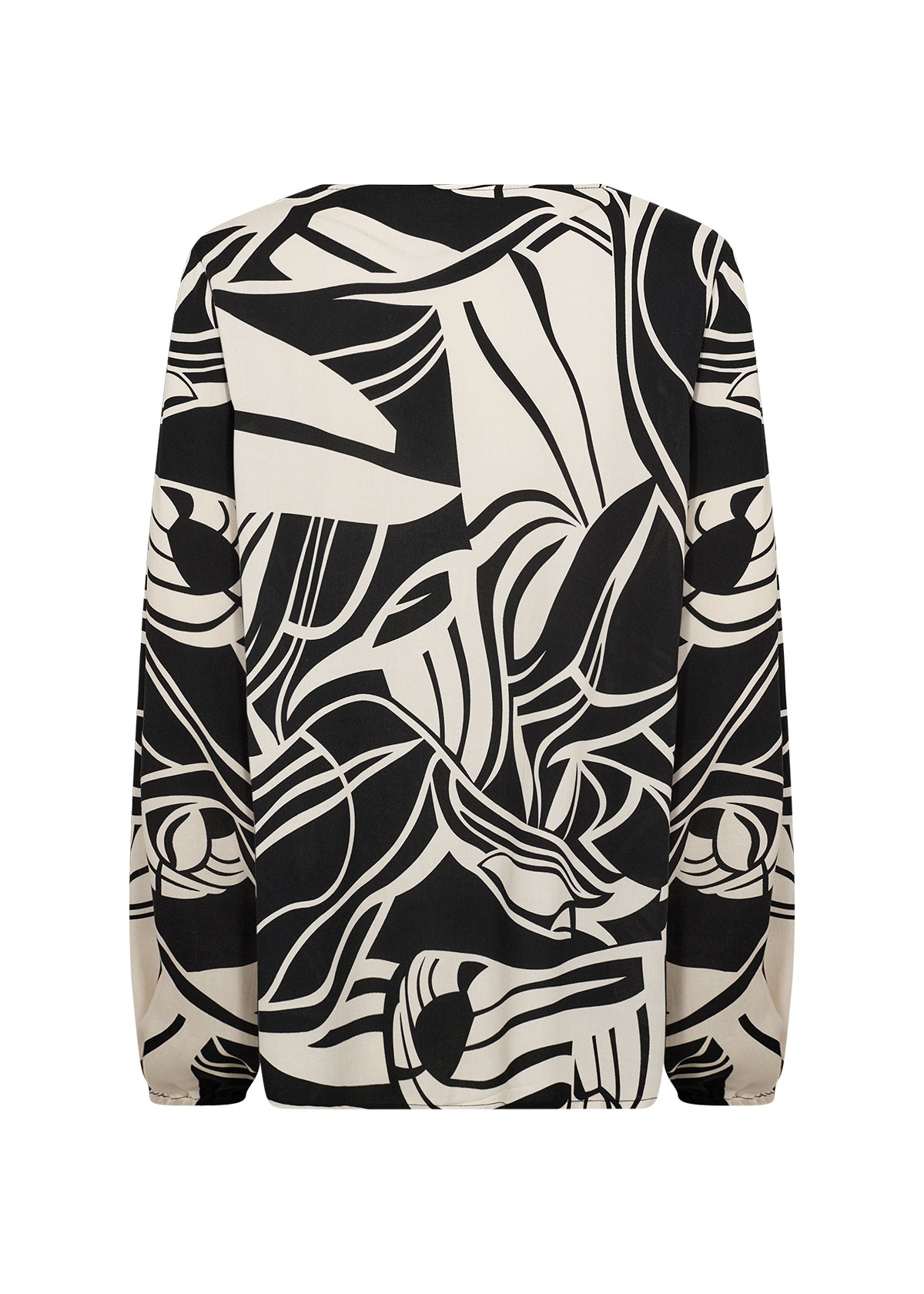 Wasabi Samena Blouse in Black, Back view, V neckline, long sleeves, elasticated cuffs