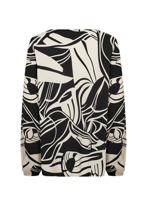 Wasabi Samena Blouse in Black, Back view, V neckline, long sleeves, elasticated cuffs