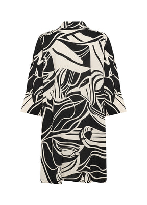 Wasabi Samena Tunic in Black, back view, round neck with a shirt collar, 3/4 length sleeves with a slit at the cuff and an A-line shape