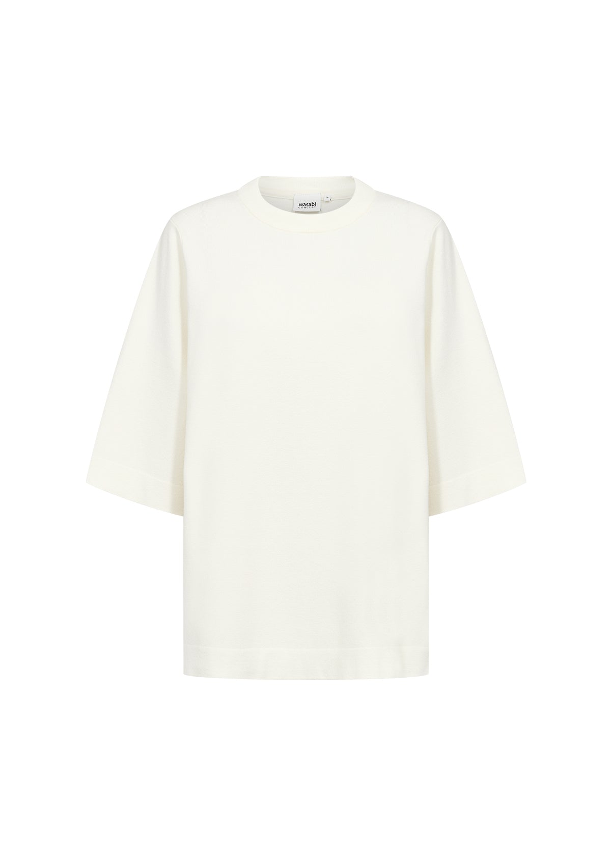 Wasabi Sikka Jumper in Cream, front view, round neckline, 1/2 sleeves