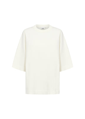 Wasabi Sikka Jumper in Cream, front view, round neckline, 1/2 sleeves