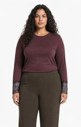 Wasabi Stella Lace Sleeve Top in Brown 