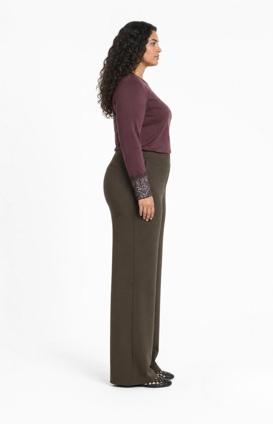 Wasabi Stella Lace Sleeve Top in Brown 
