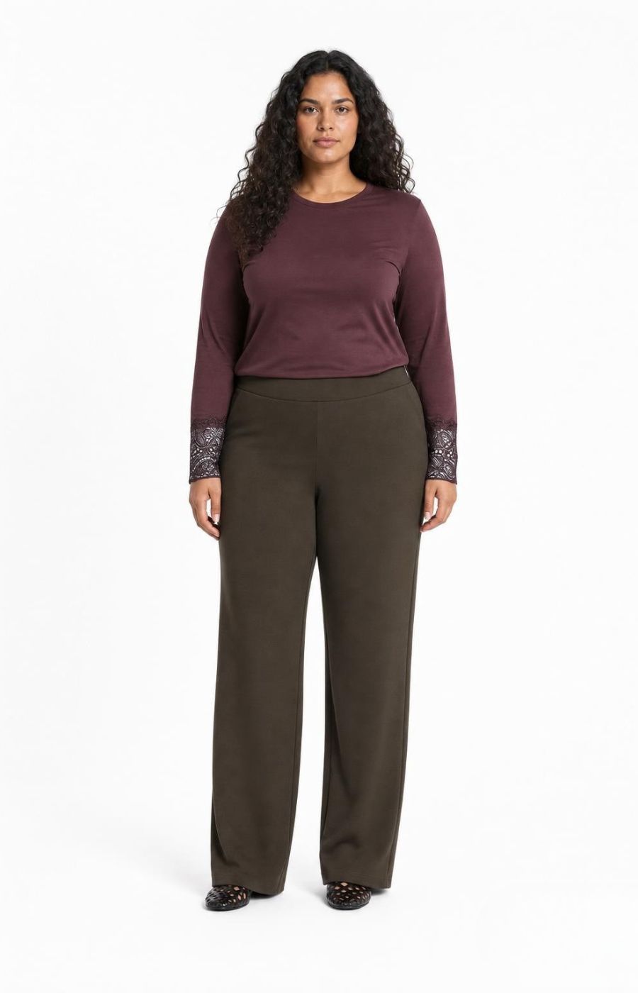 Wasabi Stella Lace Sleeve Top in Brown 