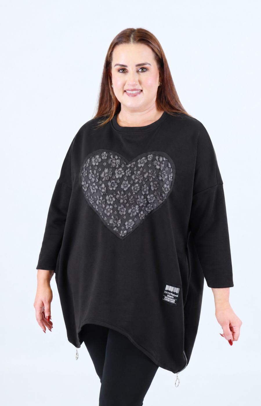 Zara Floral Heart Sweater in Black. This image was created using AI.