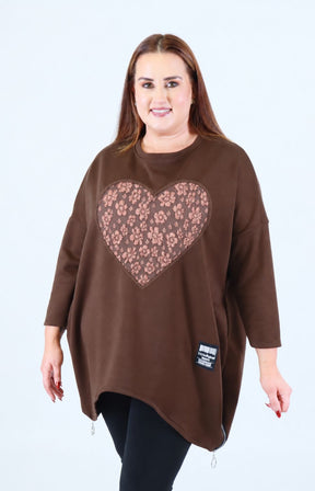 Zara Floral Heart Sweater in Brown This image was created using AI.