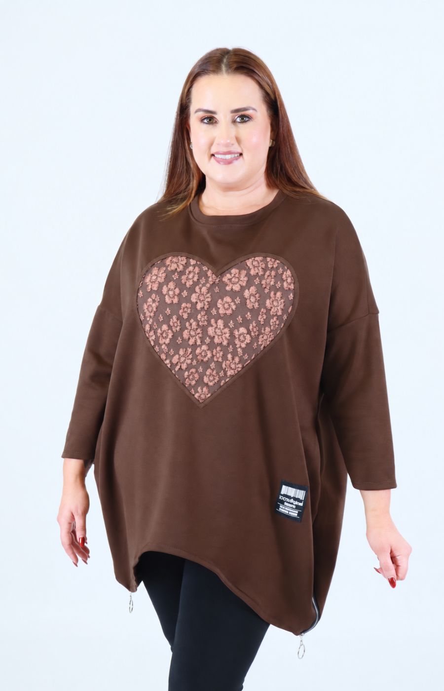Zara Floral Heart Sweater in Brown This image was created using AI.