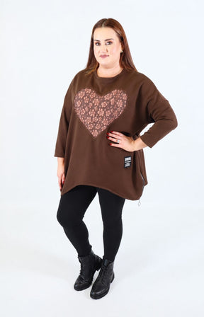 Zara Floral Heart Sweater in Brown This image was created using AI.