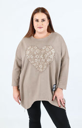 Zara Floral Heart Sweater in Taupe. This image was created using AI.   