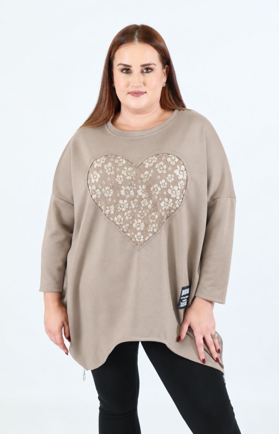 Zara Floral Heart Sweater in Taupe. This image was created using AI.   