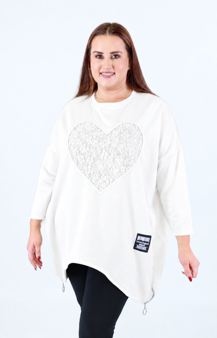 Zara Floral Heart Sweater in White. This image was created using AI. 