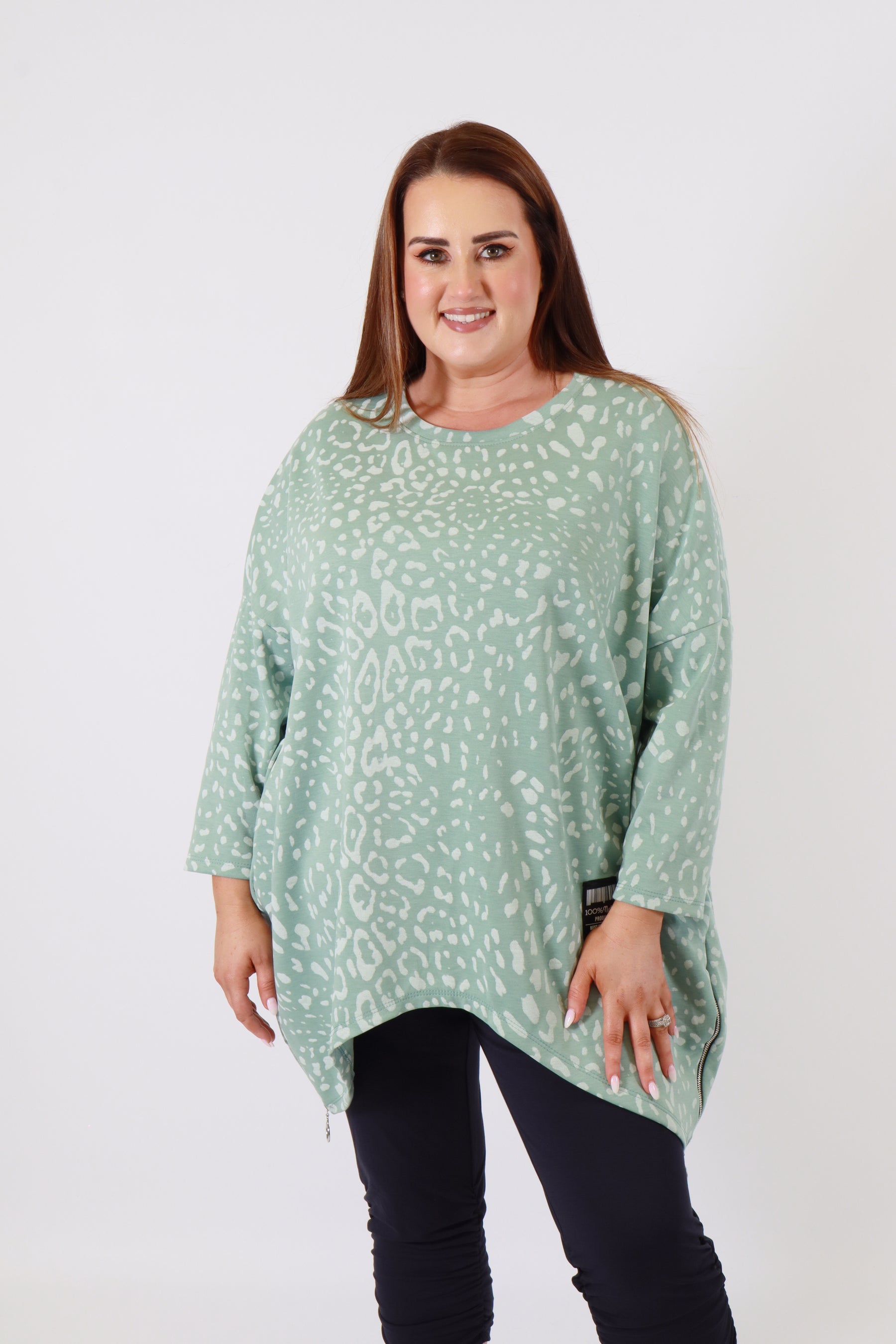 Zara Leopard Print Sweater in Green 