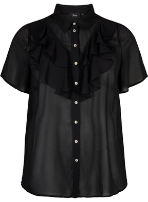 Zizzi Mhalen Ruffle Shirt in Black