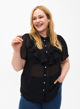 Zizzi Mhalen Ruffle Shirt in Black