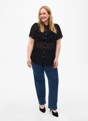 Zizzi Mhalen Ruffle Shirt in Black
