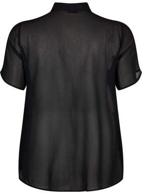 Zizzi Mhalen Ruffle Shirt in Black