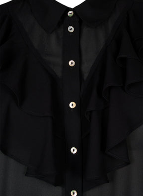 Zizzi Mhalen Ruffle Shirt in Black