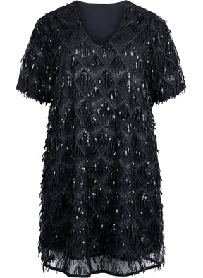 Zizzi Anna Sequin Dress in Black