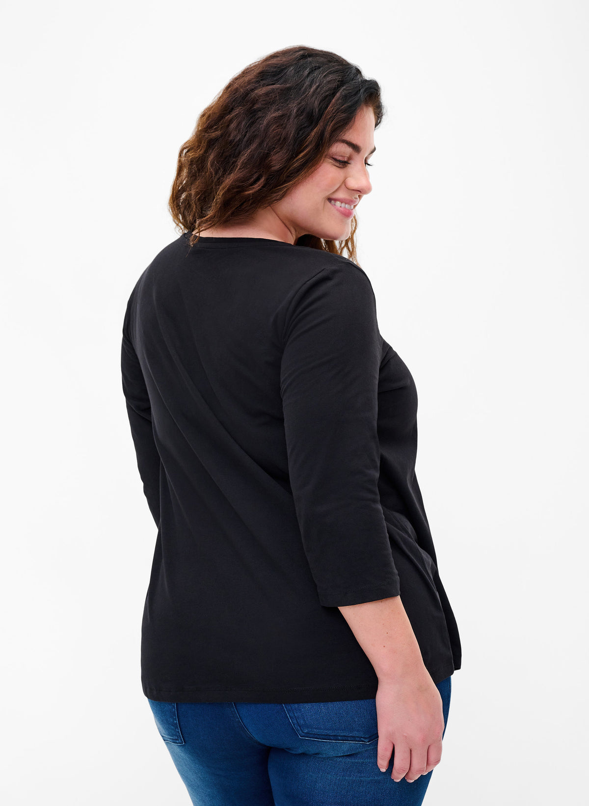 Zizzi Cotton 3/4 Sleeve Top in Black