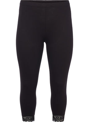 Zizzi Lace Trim 3/4 Leggings in Black