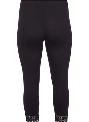 Zizzi Lace Trim 3/4 Leggings in Black