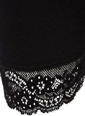 Zizzi Lace Trim 3/4 Leggings in Black