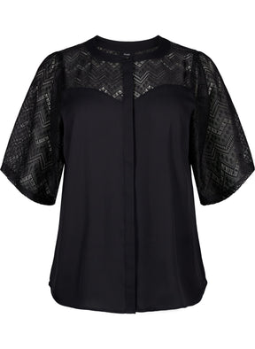 Zizzi Seli Shirt Blouse in Black Lace