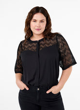 Zizzi Seli Shirt Blouse in Black Lace