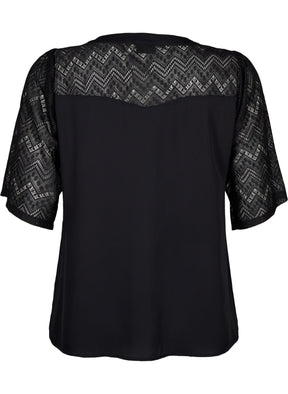 Zizzi Seli Shirt Blouse in Black Lace