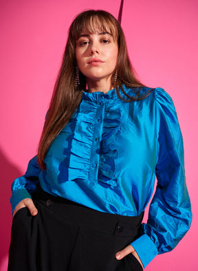 Zizzi Julia Blouse in Metallic Blue