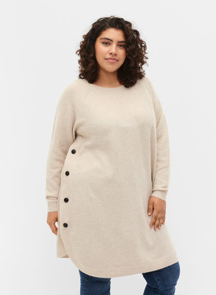 Zizzi Sunny Button Dress Beige | Plus Size Dresses | Wardrobeplus.ie